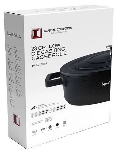 Oala marmorata joasa 28 cm, Imperial Collection IM-LCL28-M, 2.2 l, negru Negru