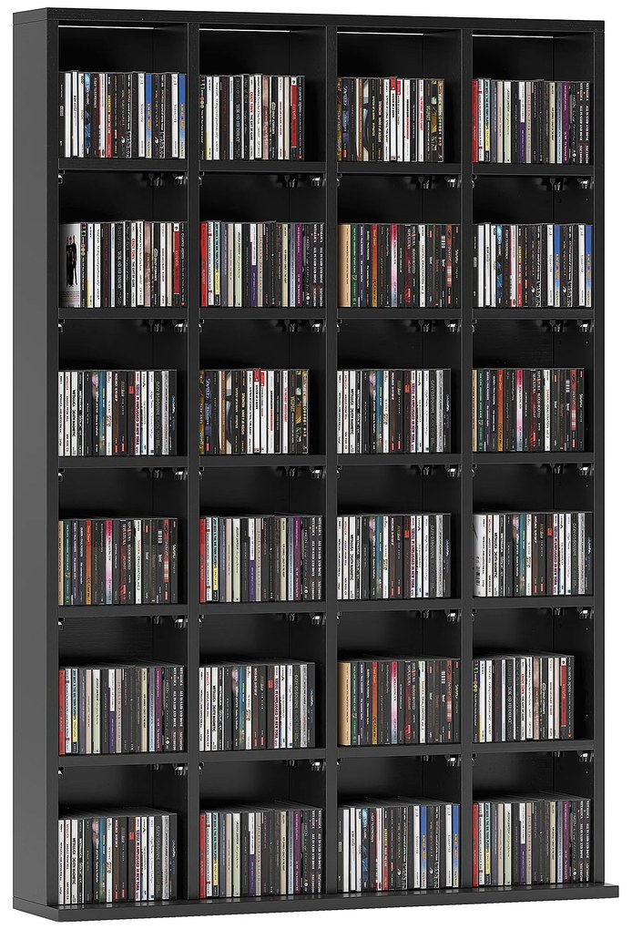 HOMCOM Mobilier de depozitare multimedia 480 CD/312 DVD - bibliotecă din lemn cu rafturi reglabile, 89 x 130,5 cm, negru | Aosom Romania