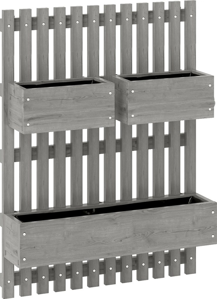 Outsunny Jardinieră murală tip grădină cu 3 bazine din lemn masiv detașabile, țesătură nețesută, 60 x 16 x 80 cm gri | Aosom Romania