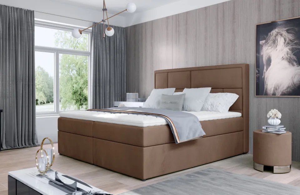 Pat tapitat, continental boxspring, cu lada pentru depozitare, 140x200 cm, Meron 141, Eltap (Culoare: Gri pepit / Grande 81)