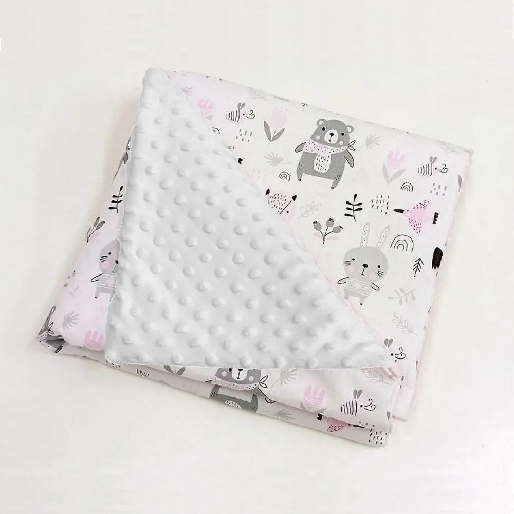 Pătură pentru bebeluși - Albă / gri / roz