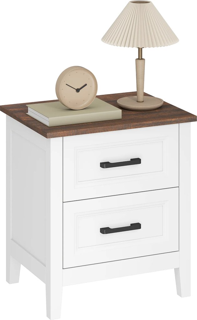 HOMCOM Noptieră cu 2 Sertare Stil Rustic Noptieră pentru Salón Dormitor 45x30x50 cm Alb | Aosom Romania