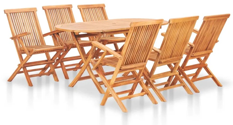 vidaXL Set mobilier de exterior pliabil, 7 piese, lemn masiv de tec