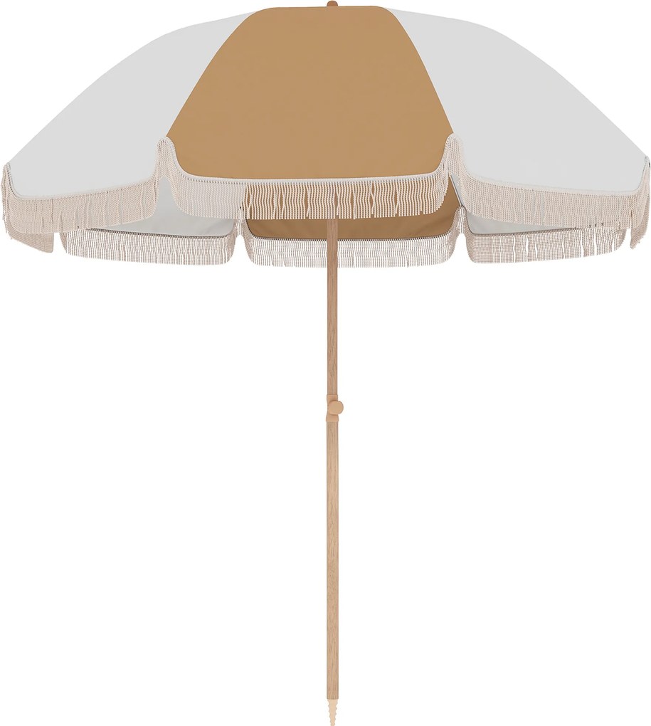 Outsunny Umbrelă de plajă cu franjuri Ø175 cm Umbrelă pentru terasă exterioară cu înălțime reglabilă Înclinare 30° Alb și Bej | Aosom Romania