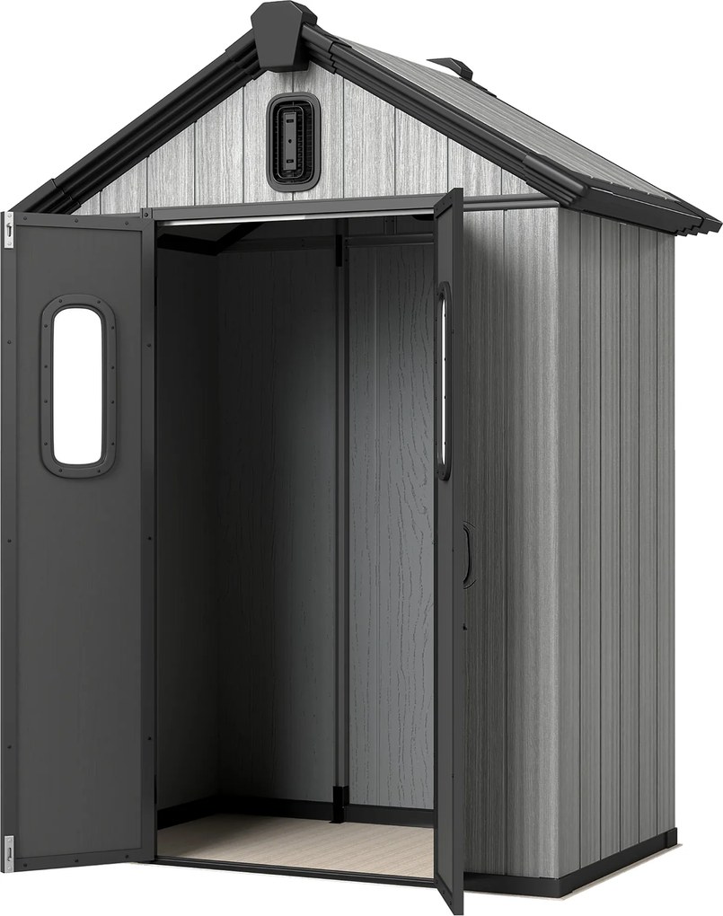 Outsunny Șură Grădină 160L x 98P x 217A cm, Plastic, Uși duble încuiabile, Gri | Aosom Romania