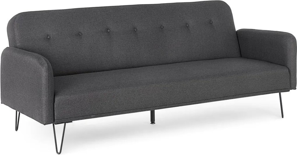 Canapea extensibila cu tapiterie neagra textil si picioare fier negru Bridjet 200 cm x 82 cm x 81 cm x 43 h1 x 59 h2