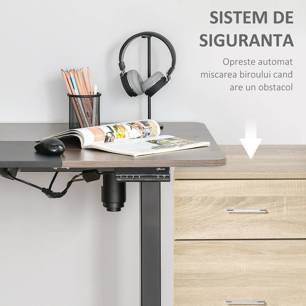 Vinsetto Birou Electric Reglabil pe 4 Înălțimi, Cadrul Negru cu Blat Teak, 140x70 cm, pentru Birou Acasă | Aosom Romania