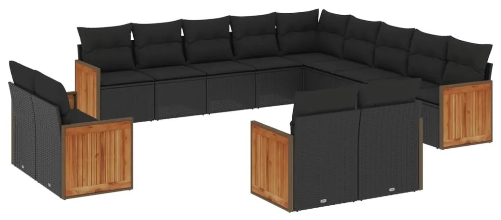 3260606 vidaXL Set mobilier de grădină cu perne, 13 piese, negru, poliratan