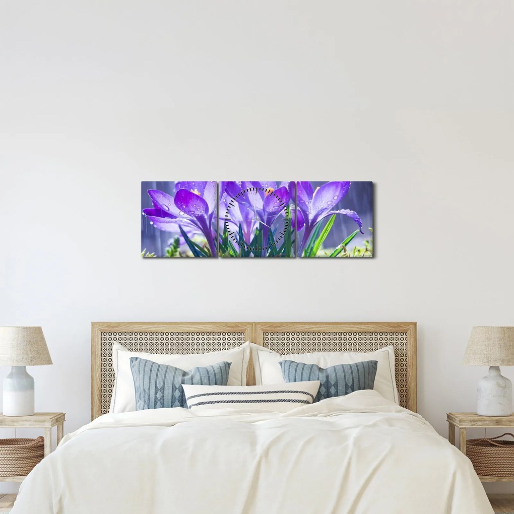 Tablou cuflori în ploaie (cu ceas) (90x30 cm)