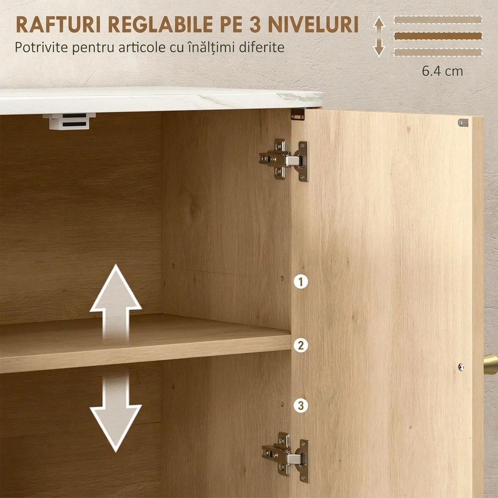 HOMCOM Dulap de Baie de Perete cu Raft Deschis și Uși Decorate Stejar | Aosom Romania