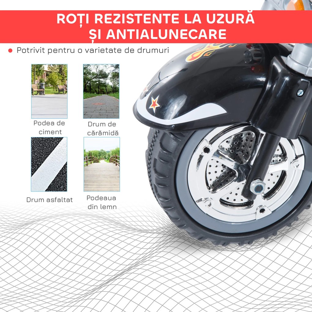 HOMCOM Motoretă Electrică pentru copii 3-6 ani cu 3 Roți, Sunete și Lumini, 92x53x67cm,Negru | Aosom Romania