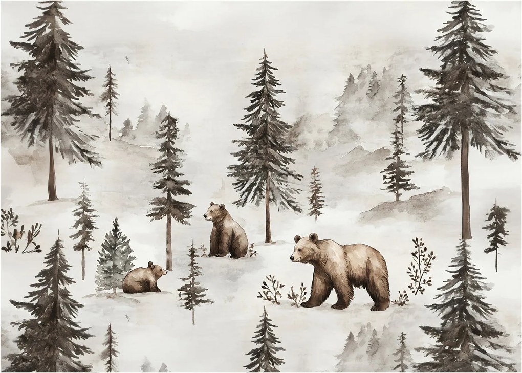 Tablou pe sticlă - Pădure cu Urși (70x50 cm)