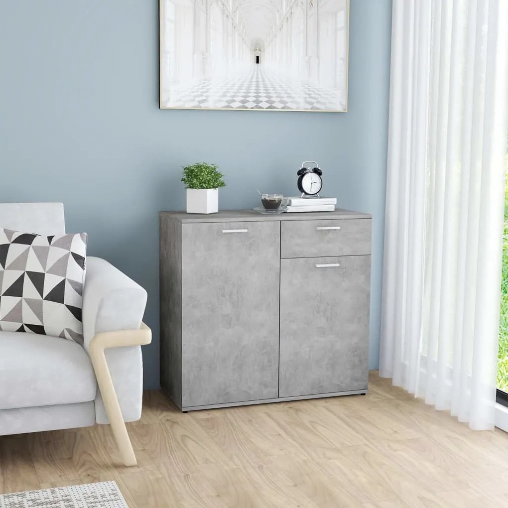 801836 vidaXL Dulap, gri beton, 80x36x75 cm, lemn prelucrat