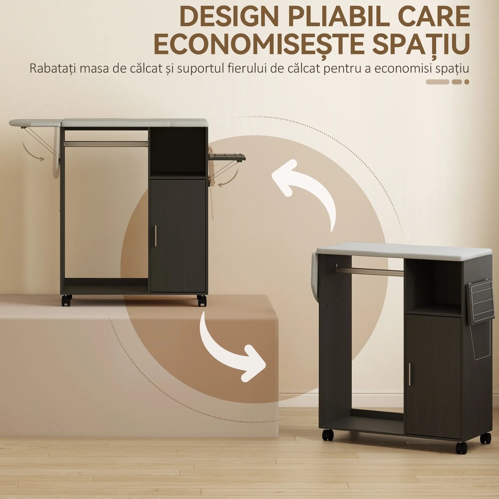 HOMCOM Dulap Masa Calcat – 3 Rafturi, Blat Burete &amp; Ghidaj Rufe | Aosom Romania