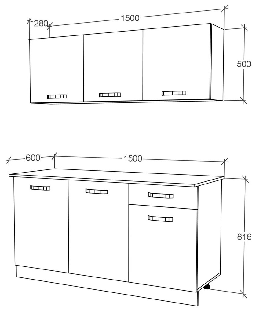 Bucatarie Ronda, Antracit/Alb, L 150 cm