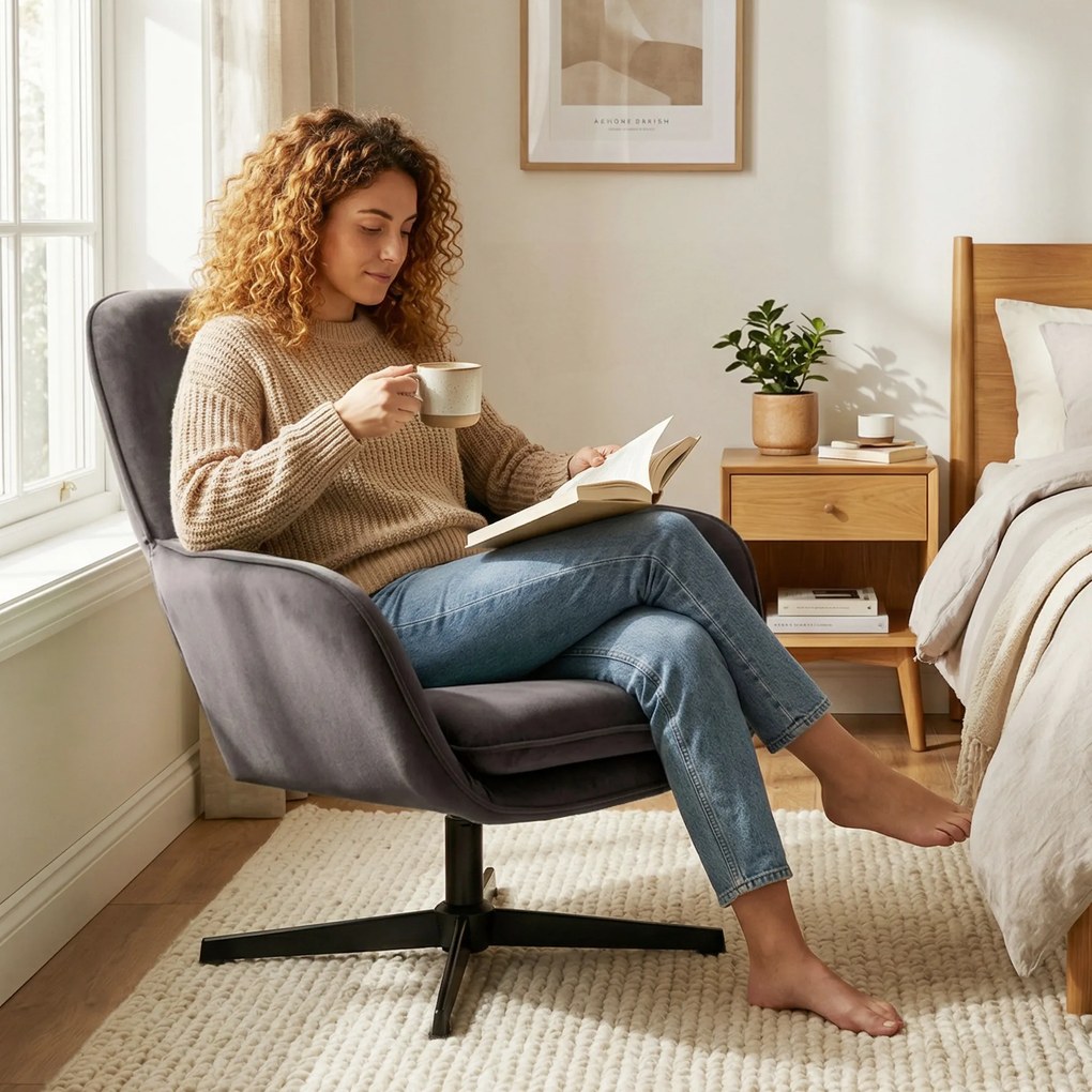 HOMCOM Fotoliu de salon, fotoliu suplimentar căptușit din catifea cu șezut lat, pernă și structură metalică, gri închis | Aosom Romania