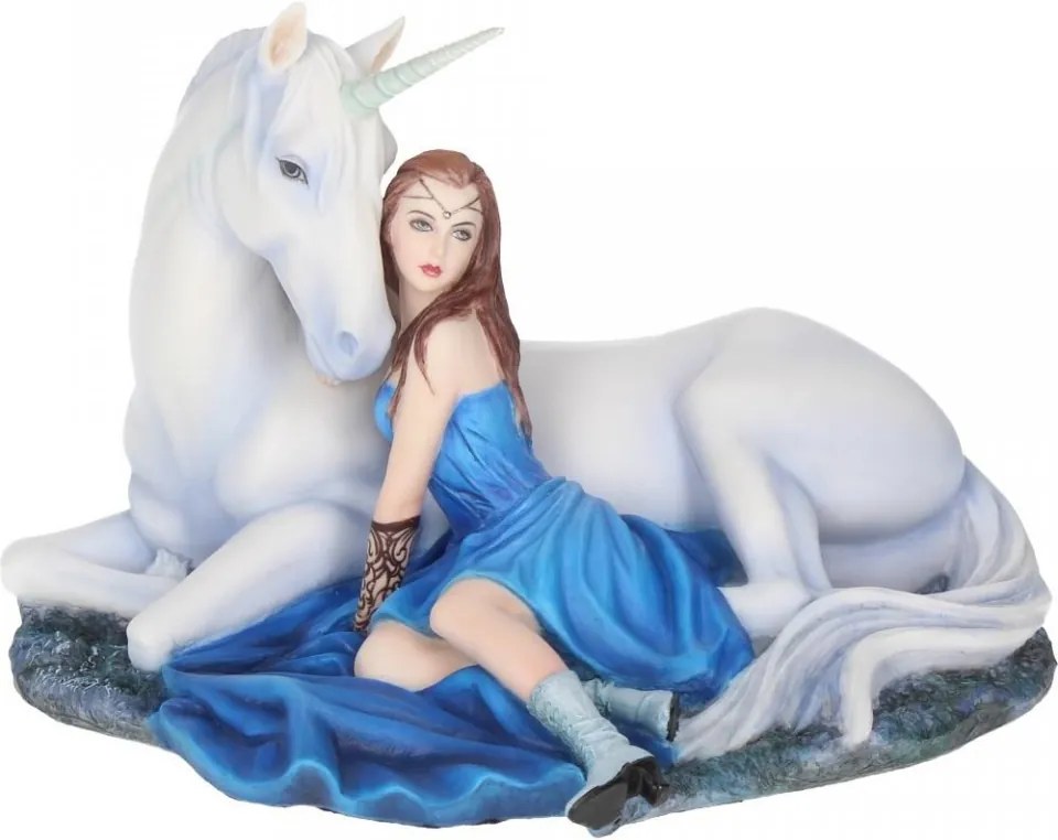 Statueta zana si unicorn Luna albastra 19 cm Anne Stokes