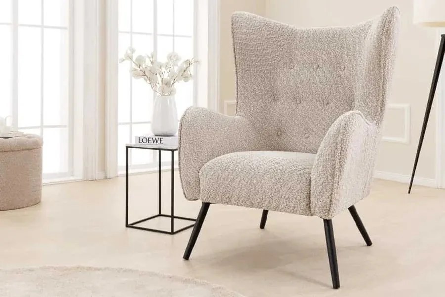 Fotoliu elegant design retro AMSTERDAM boucle greige