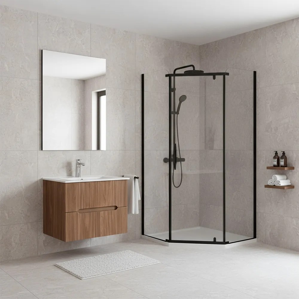 Celtic 90x90 cm cabină de duș pentagonală fără tavă negru