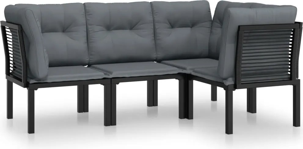 vidaXL Set mobilier de grădină, 4 piese, negru și gri, poliratan