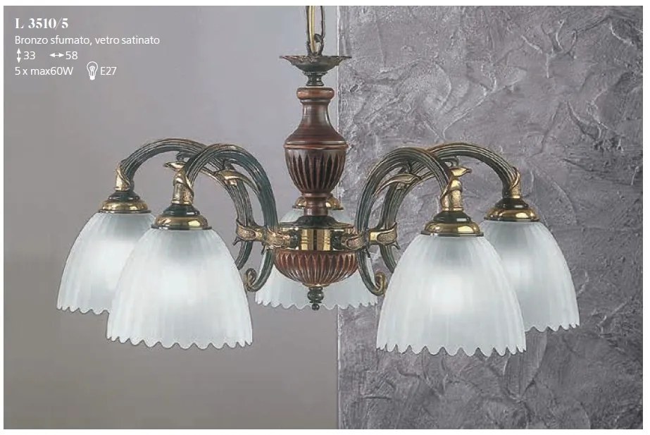 Candelabru 5 brate design italian din alama cu lemn 3510