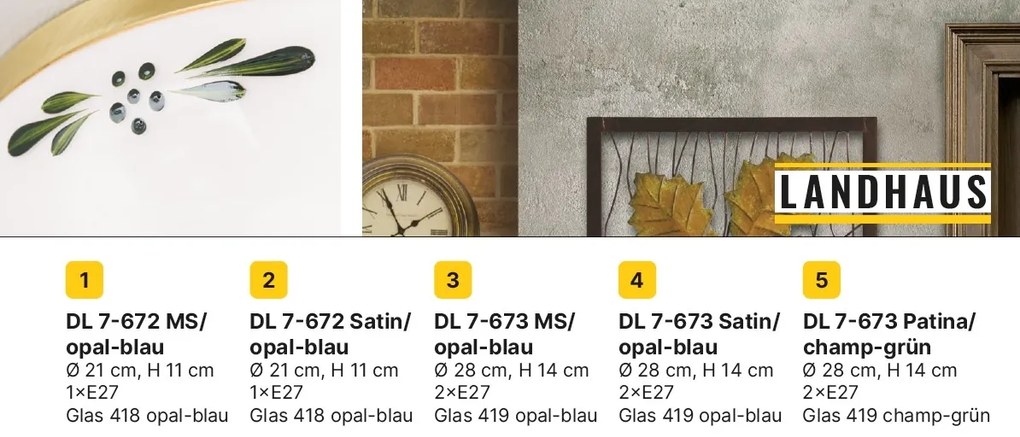 Plafoniera clasica Landhaus 21cm crom satin/ sticla opal decor albastru