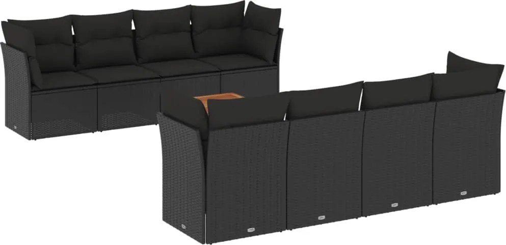 vidaXL Set mobilier de grădină cu perne, 9 piese, negru, poliratan
