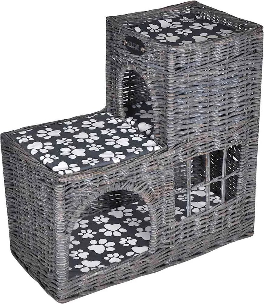 vidaXL Casă ansamblu de pisici/pat/stâlp de zgâriat, cu pernă, răchită