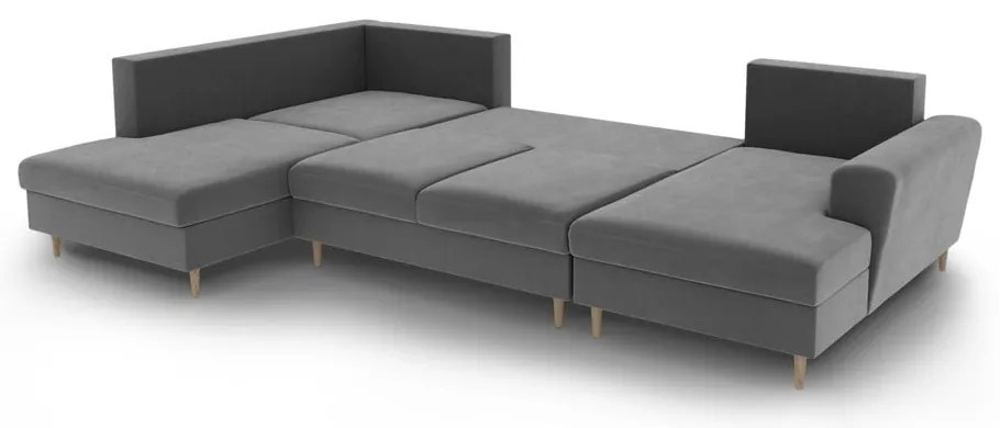 Colțar gri deschis extensibil, cu spațiu de depozitare cu tapițerie din catifea (cu colț pe partea stângă-în formă de "U") Kyoto – Cosmopolitan Design