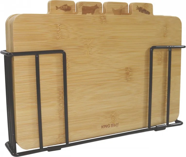Set 4 tocatoare cu suport Kinghoff KH 2010, 28,5 x 20 cm, Marcaj, Bambus, Maro/Negru
