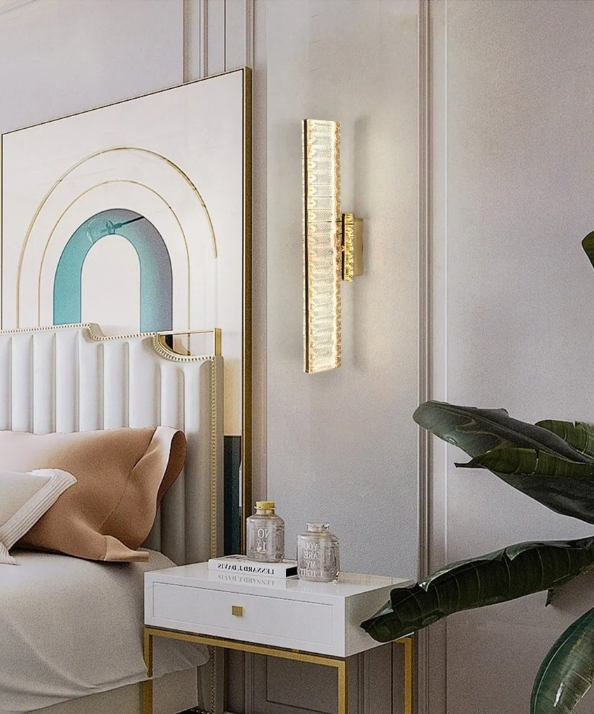 Aplica LED model B6818, textura cristal, 3 tipuri de lumină, 18 W, auriu