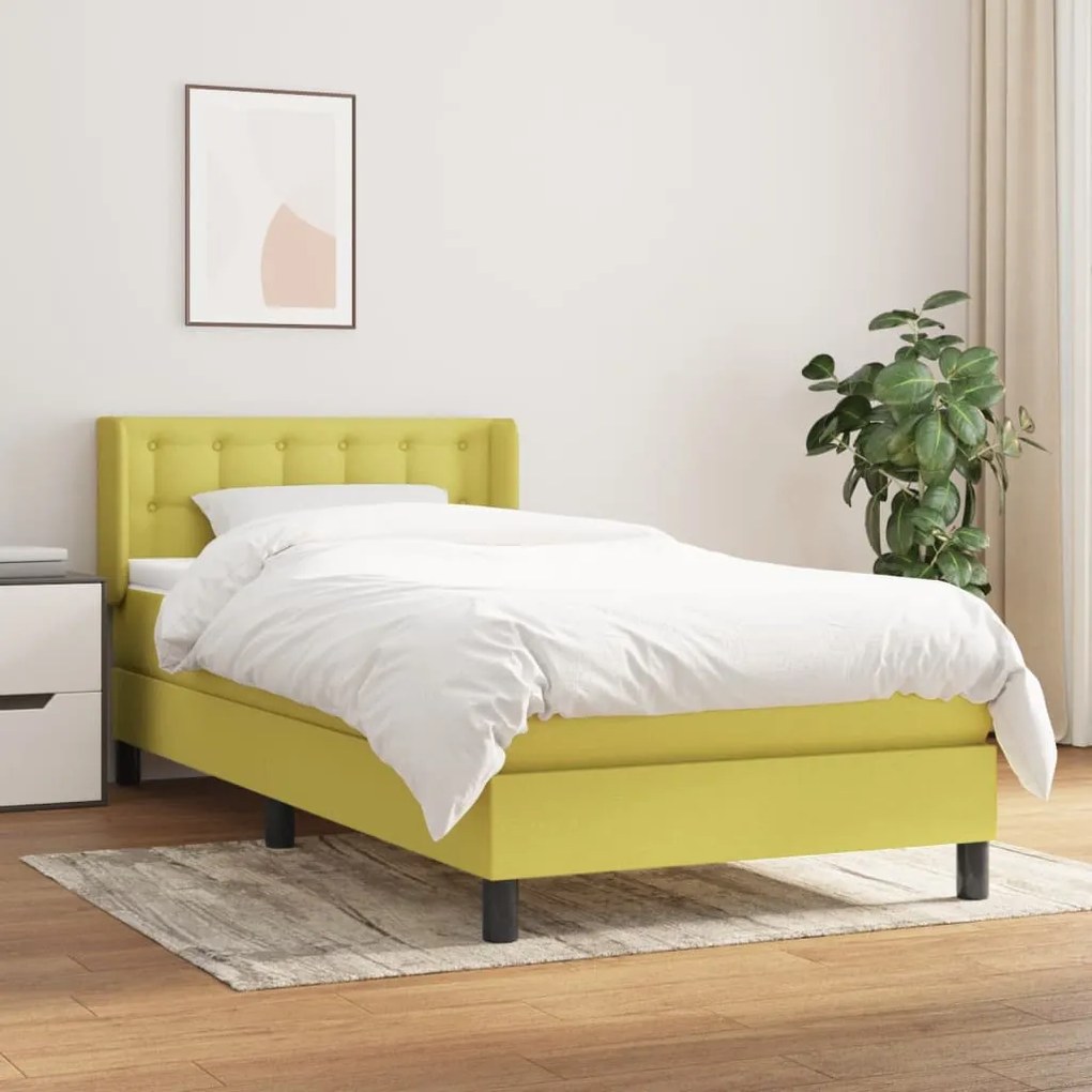 3129992 vidaXL Pat box spring cu saltea, verde, 80x200 cm, textil