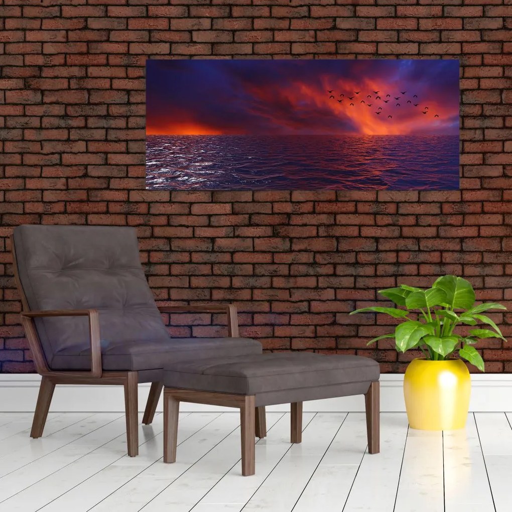 Tablou cu mare și păsări (120x50 cm)