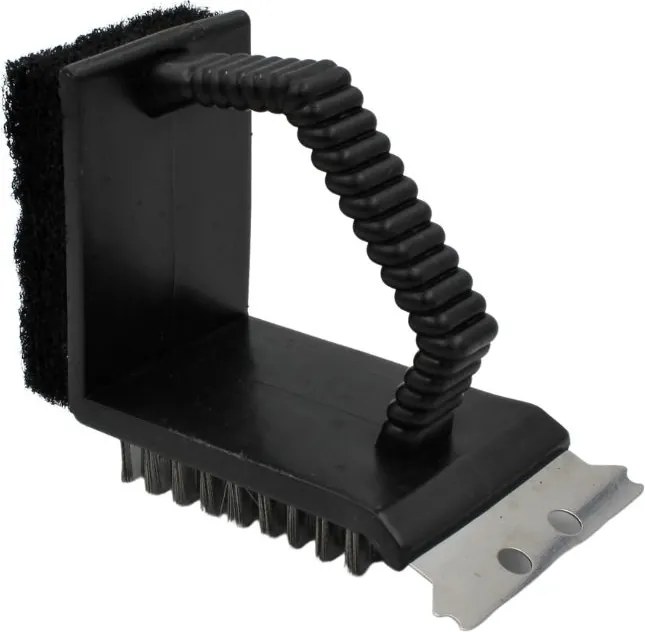 Perie 3 în 1 pentru curățare grătar – cu peri metalici, racletă și burete abraziv