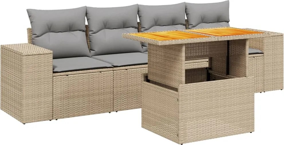 vidaXL Set canapele de grădină cu perne, 5 piese, bej, poliratan