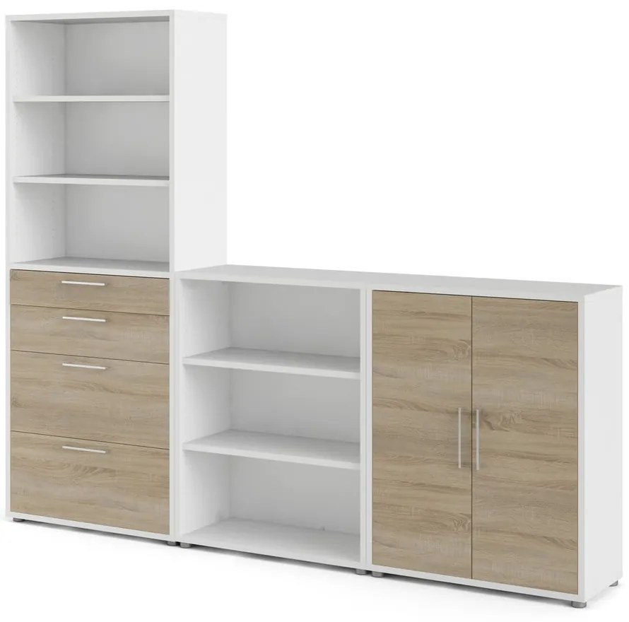 Bibliotecă modulară albă/cu aspect de lemn de stejar 268x222 cm Prima – Tvilum