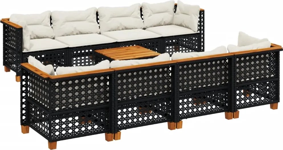 vidaXL Set mobilier de grădină cu perne, 9 piese, negru, poliratan
