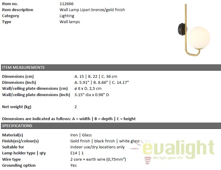 Aplica design LUX Lipari auriu 112666 HZ