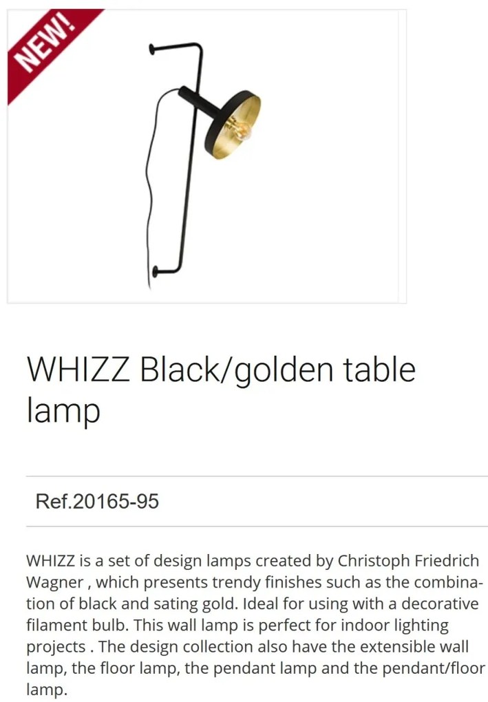 Lampa de perete design modern WHIZZ negru/auriu