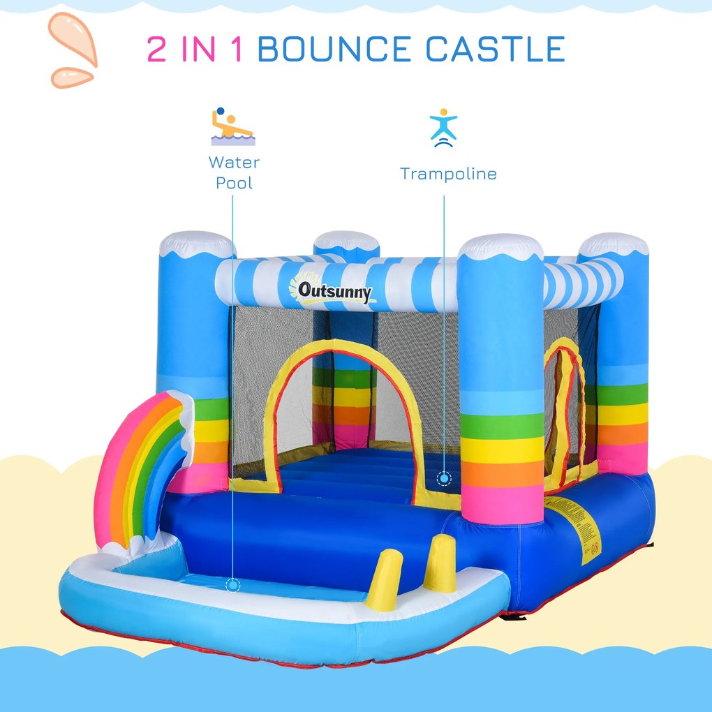 Castel Gonflabil pentru Copii Outsunny cu Trambulina si Piscina, Pompa Electrica Inclusa 290x200x155cm, Multicolor | Aosom Romania