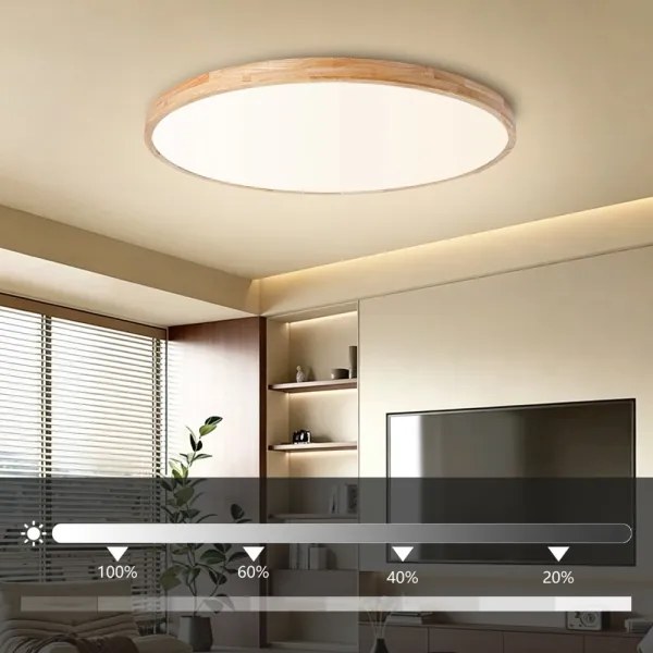 Brilagi - Lampă LED dimabilă WOODLINE, 128W, 230V, 3000-6000K, stejar, diametru 100 cm + telecomandă