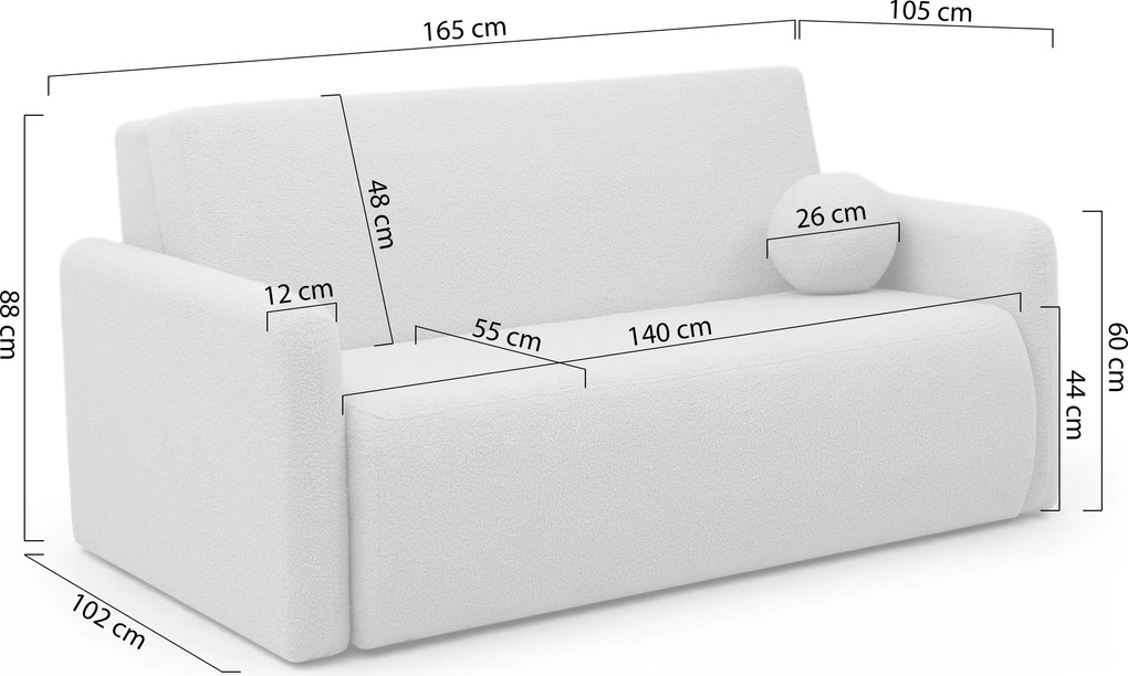 Canapea extensibilă Nido 3 locuri 140 cm cu ladă de depozitare - boucle bej Quelle 16