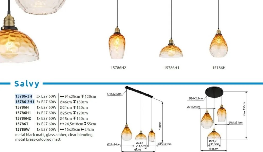 Pendul design decorativ SALVY D-24,7cm negru/chihlimbar
