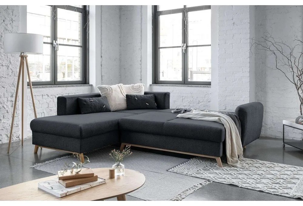 Colțar extensibil cu șezlong pe partea stângă Miuform Scandic Lagom L, gri închis