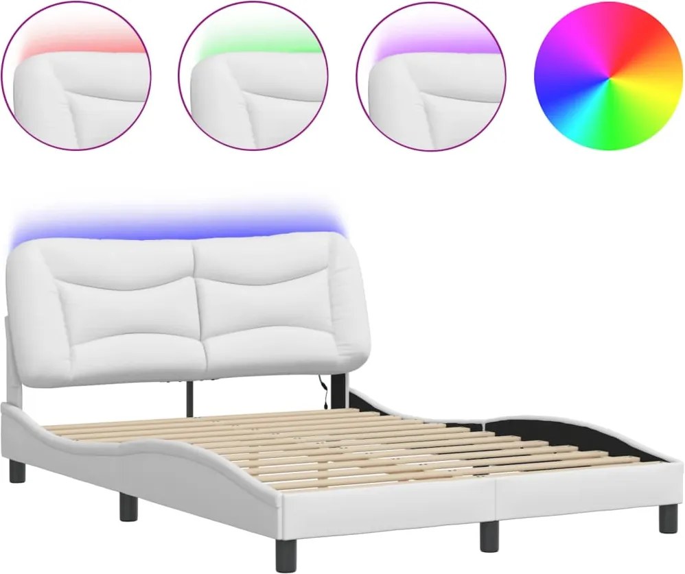vidaXL Cadru de pat cu LED fără saltea, Hvar, alb, 120x200 cm