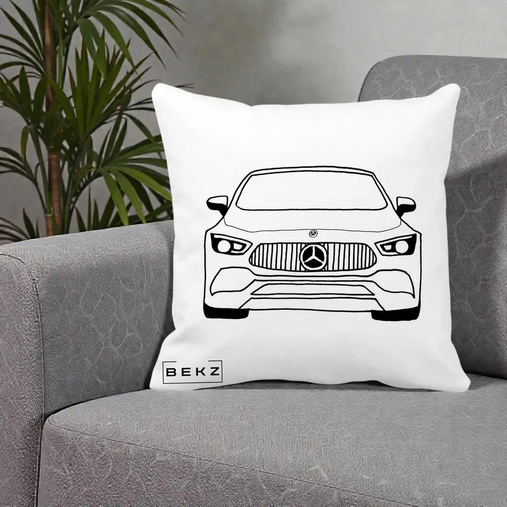 Perna Personalizata Mercedes-Benz Fata Linie, 40x40 cm, Alba Mata, Husa Detasabila, Perna Inclusa, BEKZ®
