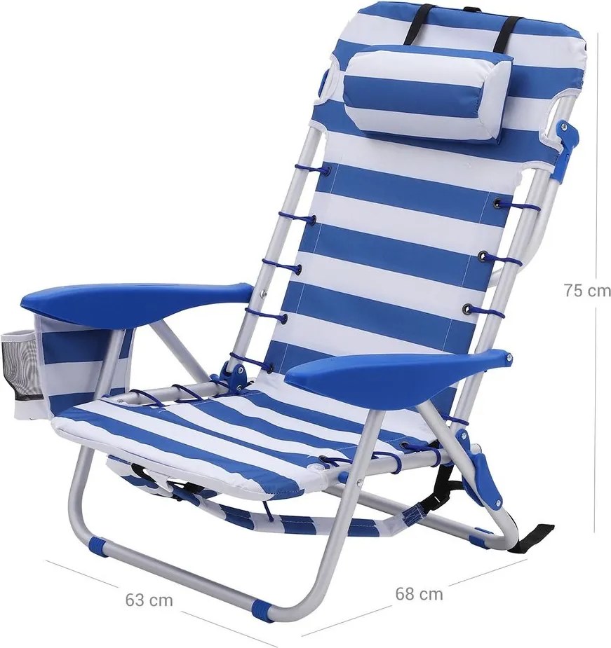 Scaun de plajă RHODOS, 68x63x75cm, albastru/alb SongmicsHome