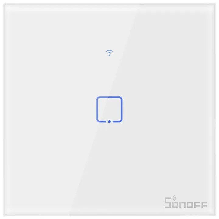 Intrerupator simplu smart, sticla securizata alba, montaj in doza, compatibil Alexa si Google Assistant, Sonoff