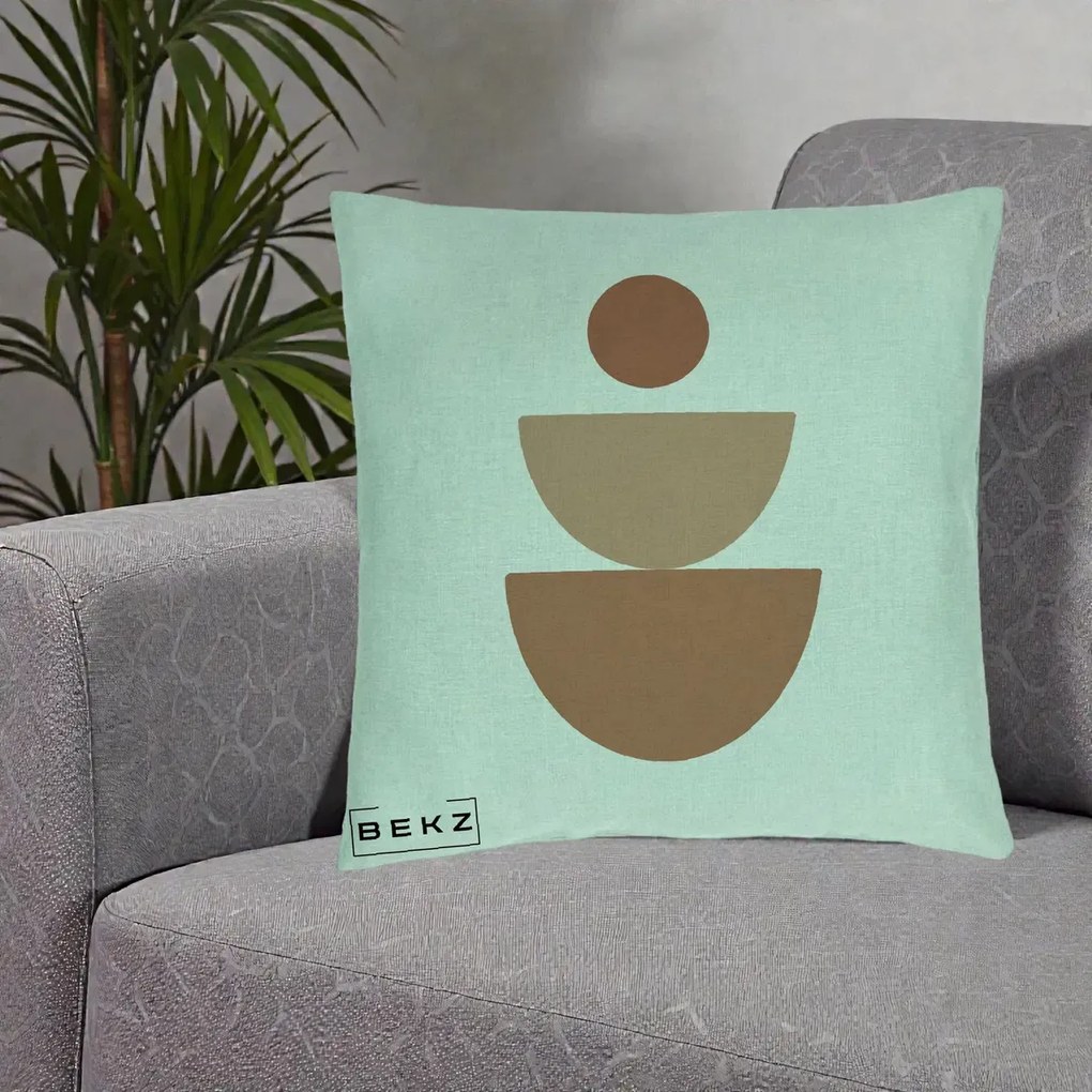 Perna Decorativa Geometric Boho Semicerc Stivuit, 40x40 cm, Verde Menta, Husa Detasabila, Perna Inclusa, BEKZ®