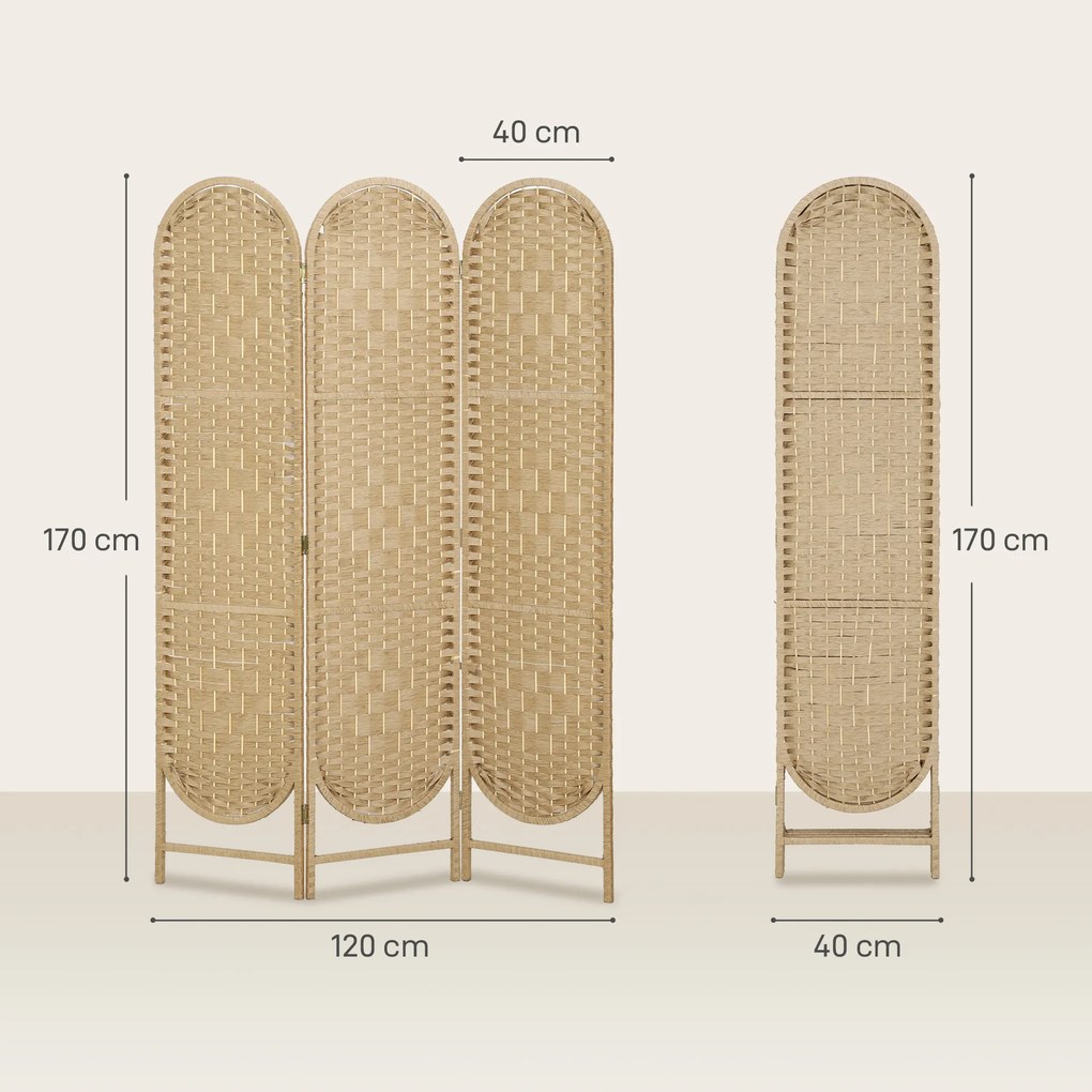 HOMCOM Paravan de Interior Pliabil cu 3 Panouri, 120x170 cm, Stil Boem, din Hârtie și Lemn de Pin, Culoare Lemn | Aosom Romania